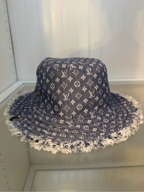 Louis Vuitton Navy Monogram Denim Frayed-Edge Bucket Hat